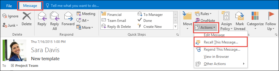 how to recall an email in outlook